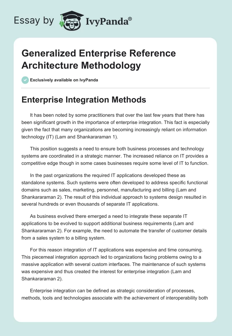 Generalized Enterprise Reference Architecture Methodology. Page 1