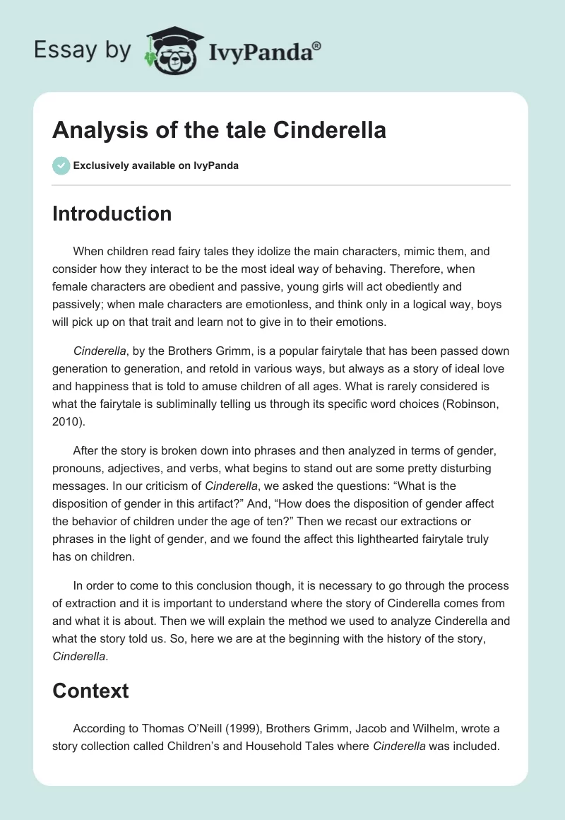Analysis of the tale Cinderella. Page 1