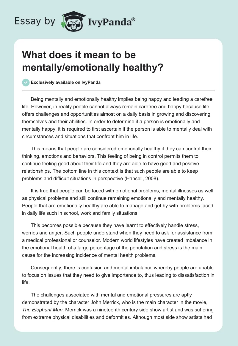What does it mean to be mentally/emotionally healthy?. Page 1