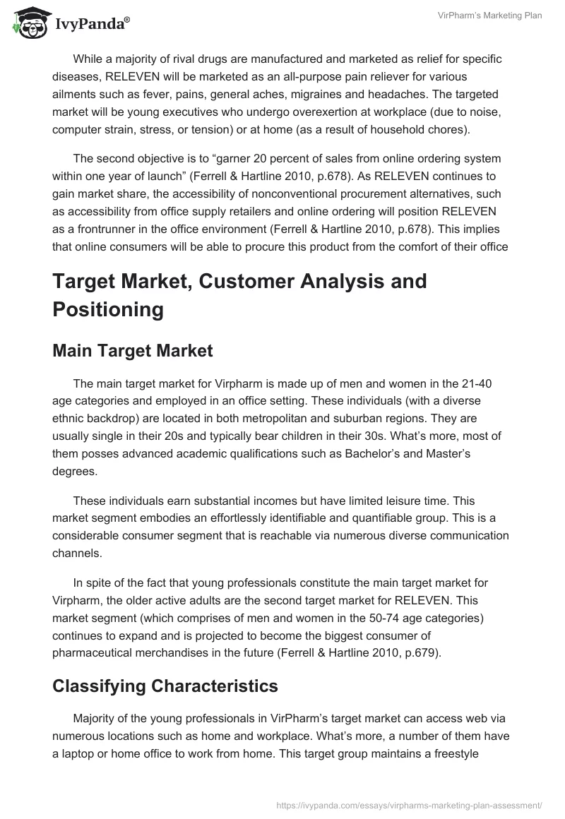 VirPharm’s Marketing Plan. Page 4