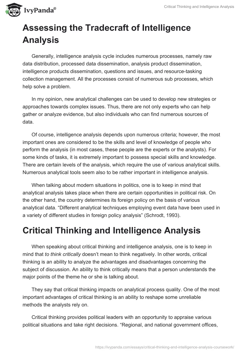 Critical Thinking and Intelligence Analysis. Page 2