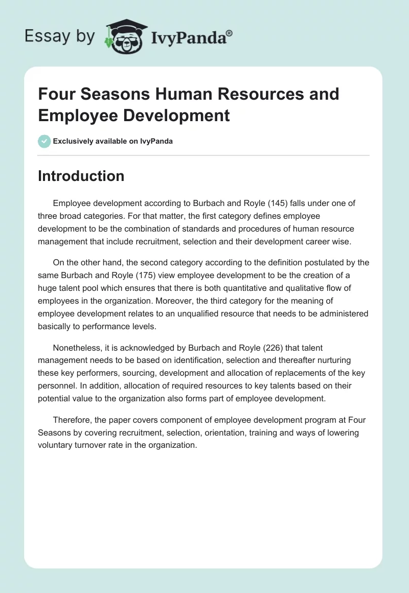 Four Seasons Human Resources and Employee Development. Page 1