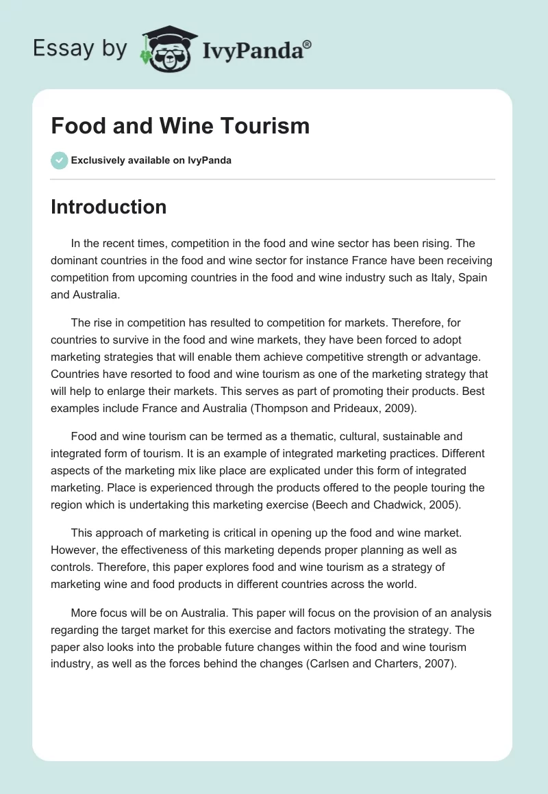 Food and Wine Tourism. Page 1