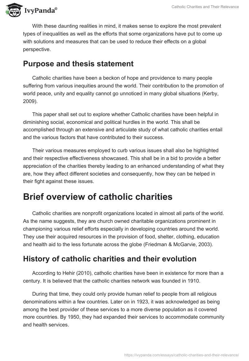 Catholic Charities and Their Relevance. Page 2