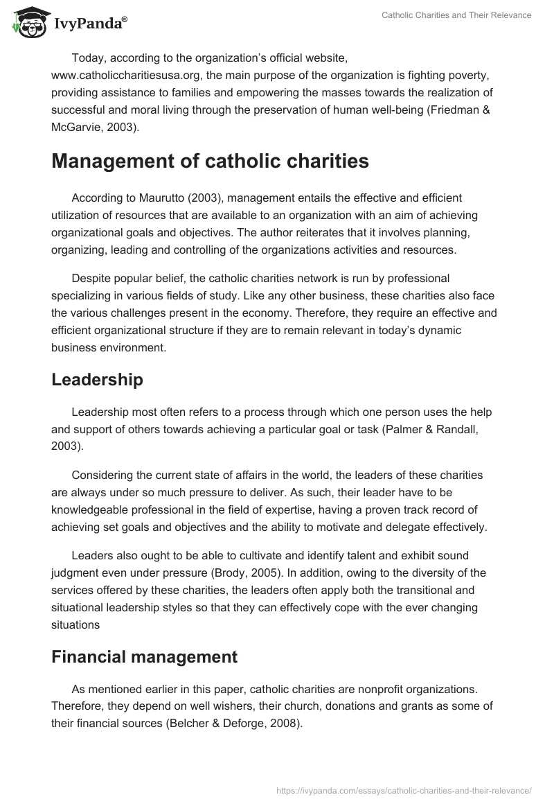 Catholic Charities and Their Relevance. Page 3