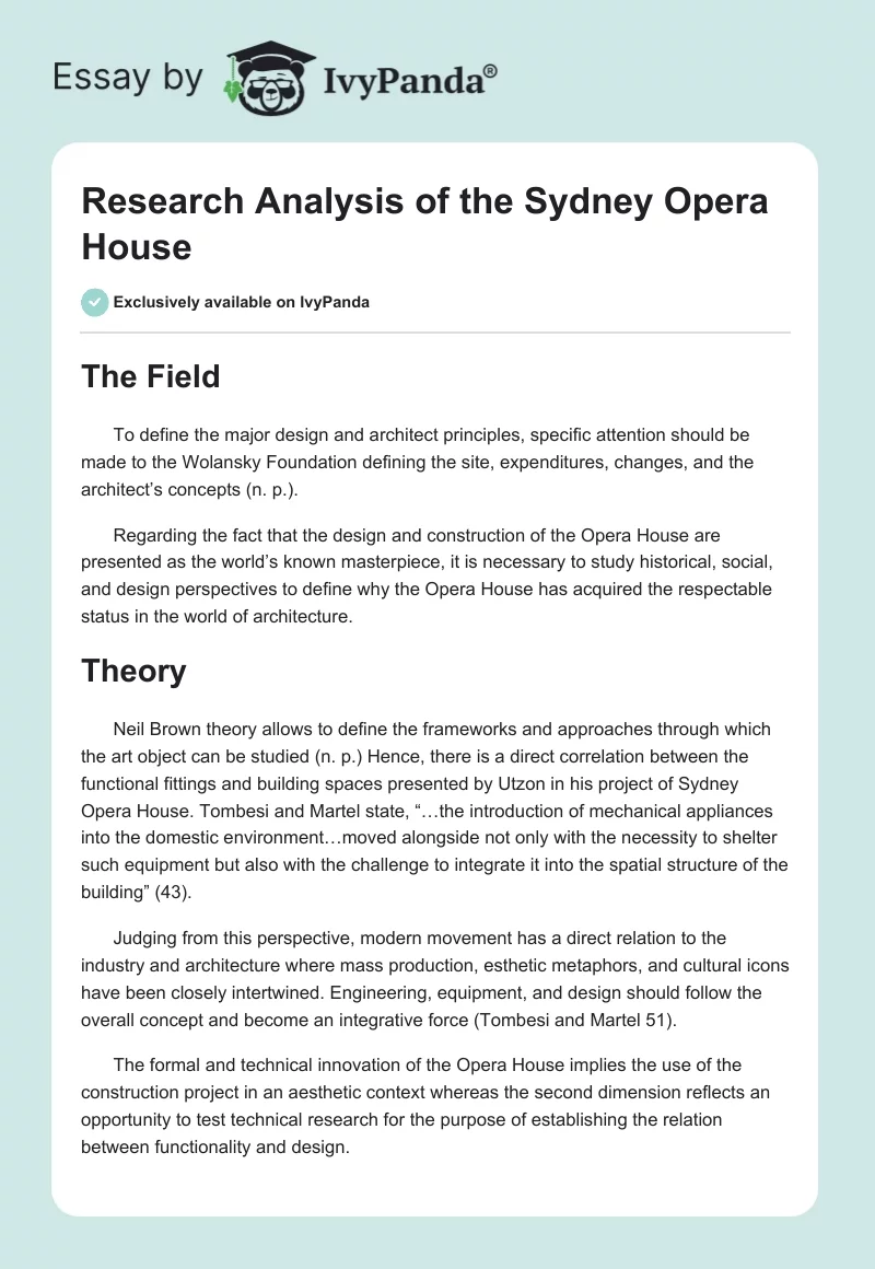 Research Analysis of the Sydney Opera House. Page 1