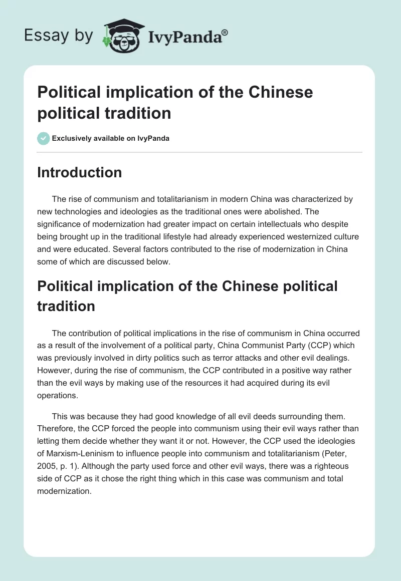 Political implication of the Chinese political tradition. Page 1