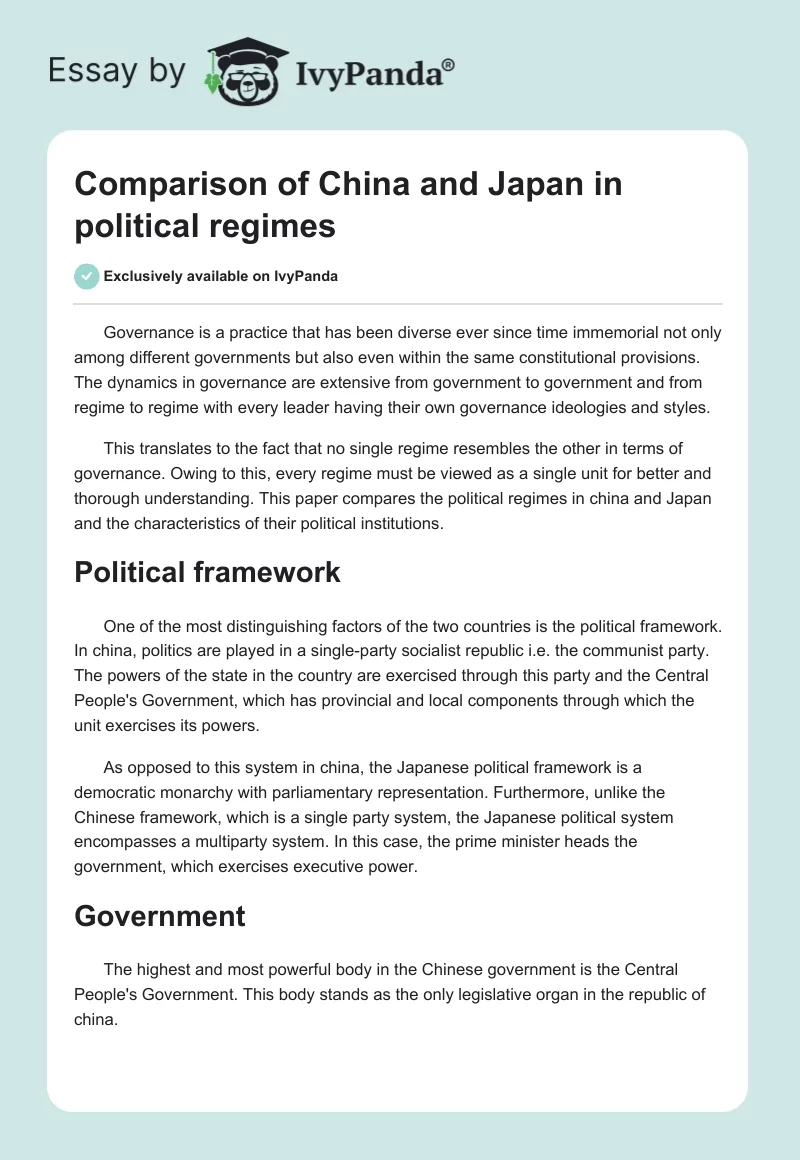 Comparison of China and Japan in political regimes. Page 1