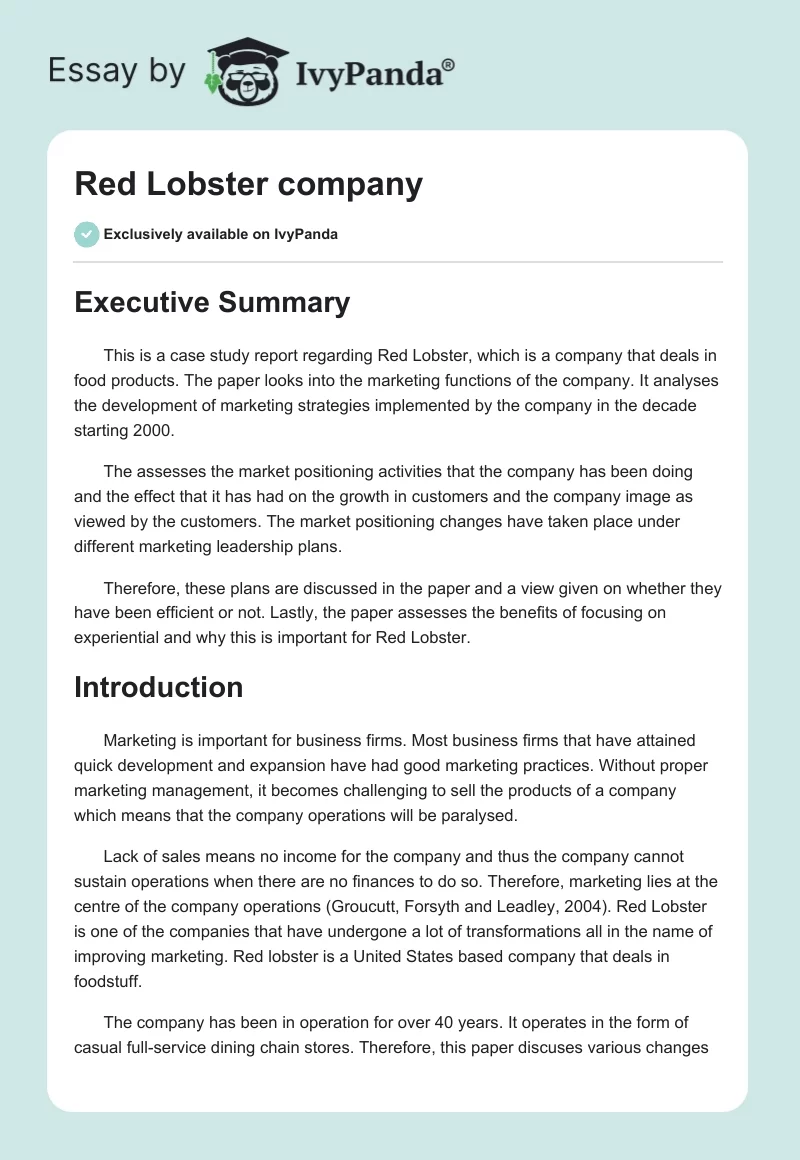 Red Lobster company. Page 1