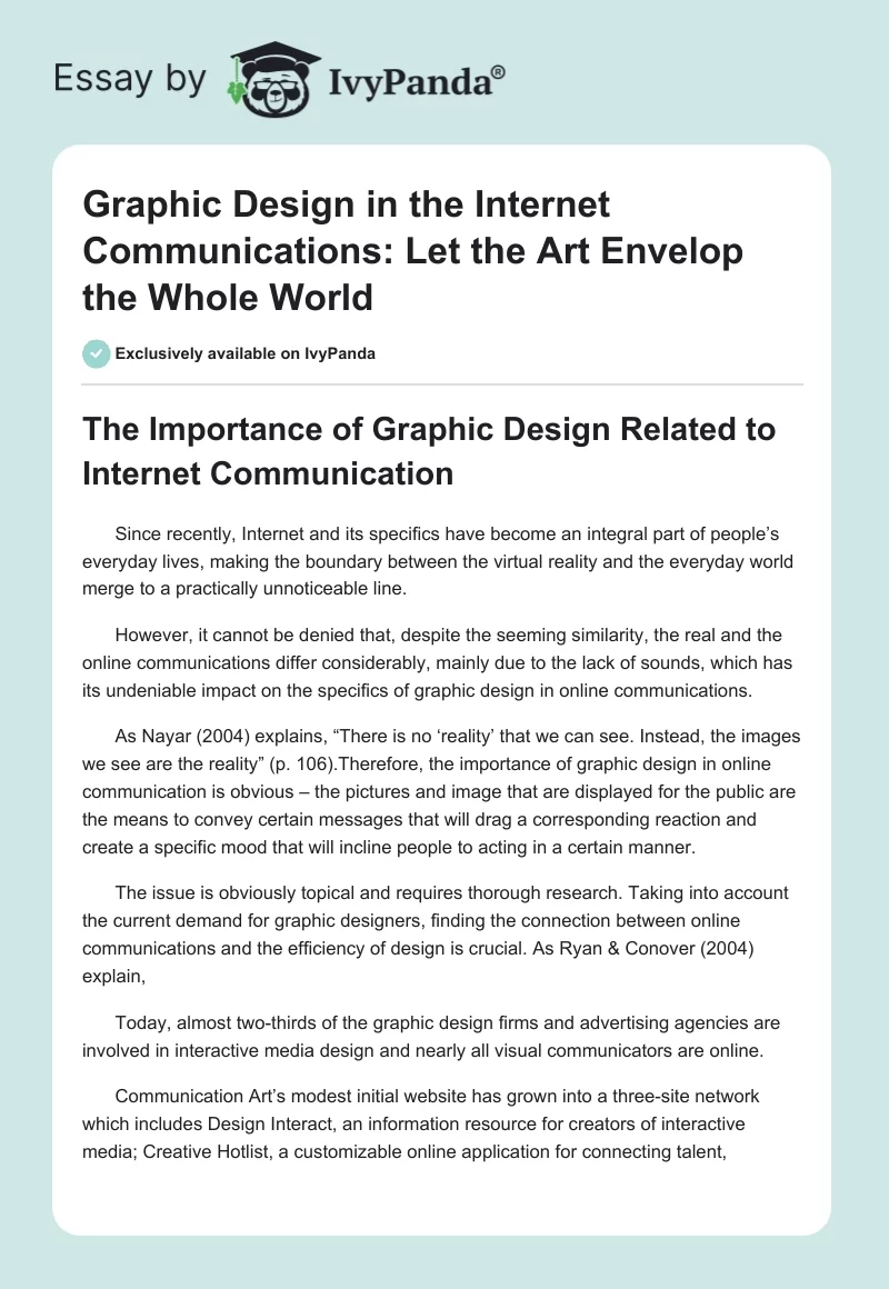 Graphic Design in the Internet Communications: Let the Art Envelop the Whole World. Page 1