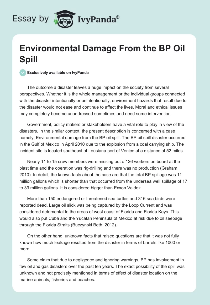 Environmental Damage From the BP Oil Spill. Page 1