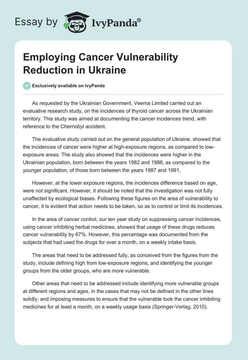 Employing Cancer Vulnerability Reduction in Ukraine. Page 1