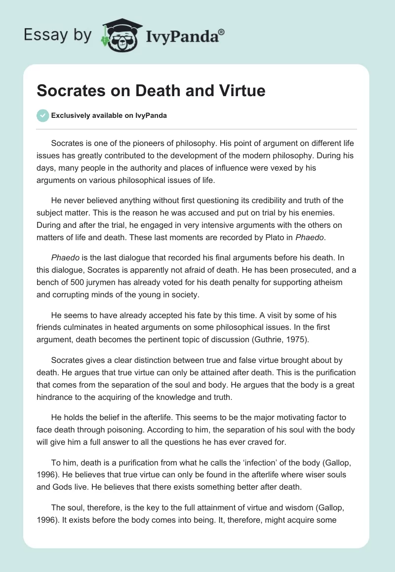 Socrates on Death and Virtue. Page 1
