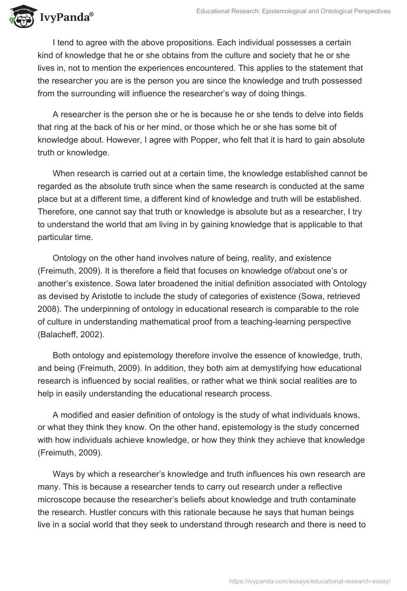 Educational Research: Epistemological and Ontological Perspectives. Page 2