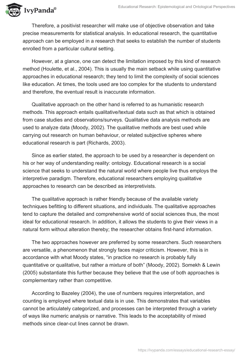 Educational Research: Epistemological and Ontological Perspectives. Page 4
