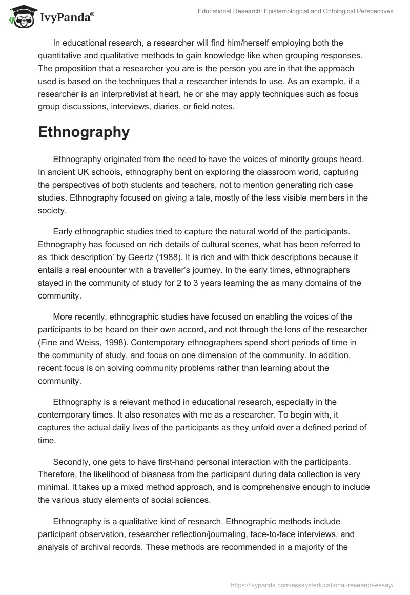 Educational Research: Epistemological and Ontological Perspectives. Page 5