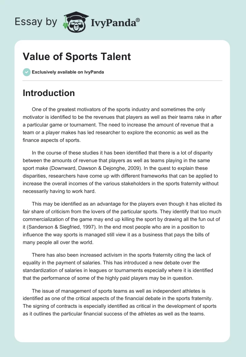 Value of Sports Talent. Page 1