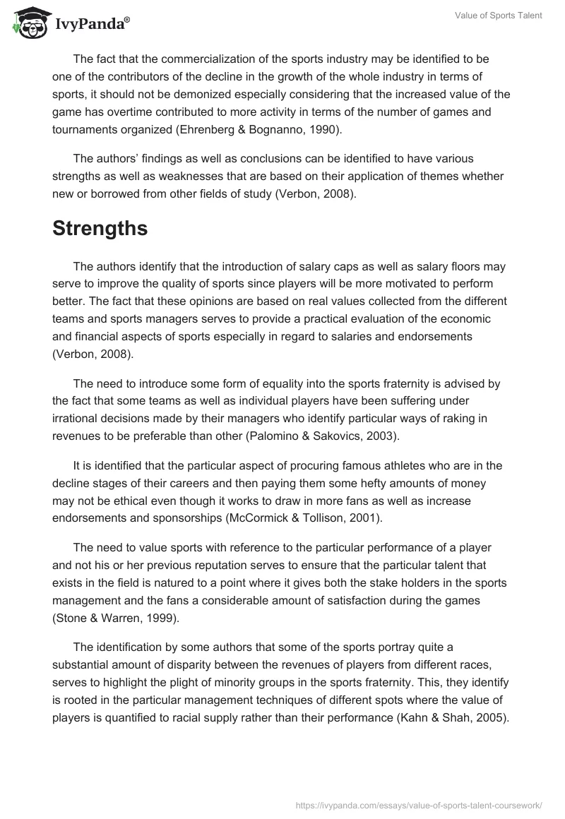 Value of Sports Talent. Page 4