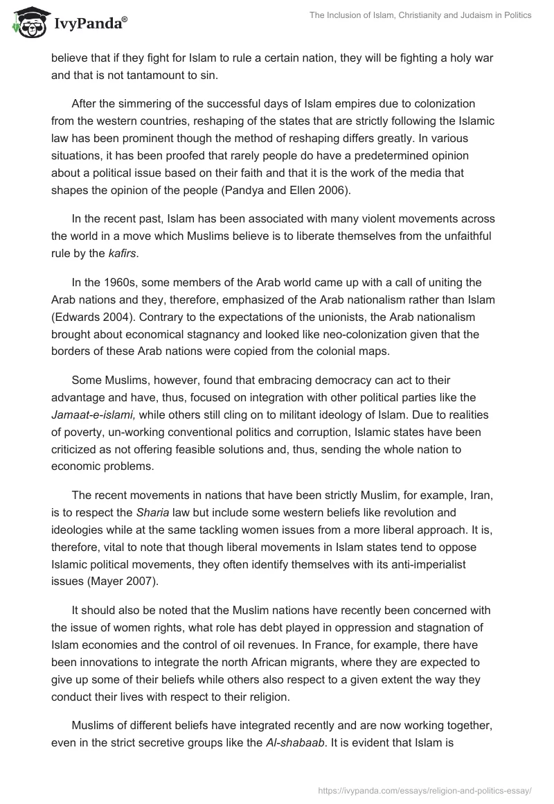 The Inclusion of Islam, Christianity and Judaism in Politics. Page 2