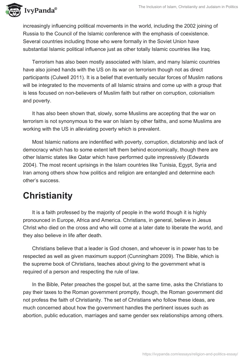 The Inclusion of Islam, Christianity and Judaism in Politics. Page 3