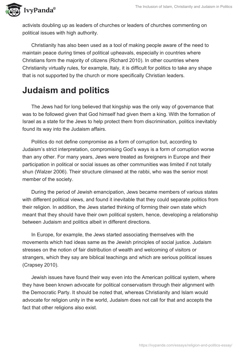 The Inclusion of Islam, Christianity and Judaism in Politics. Page 5