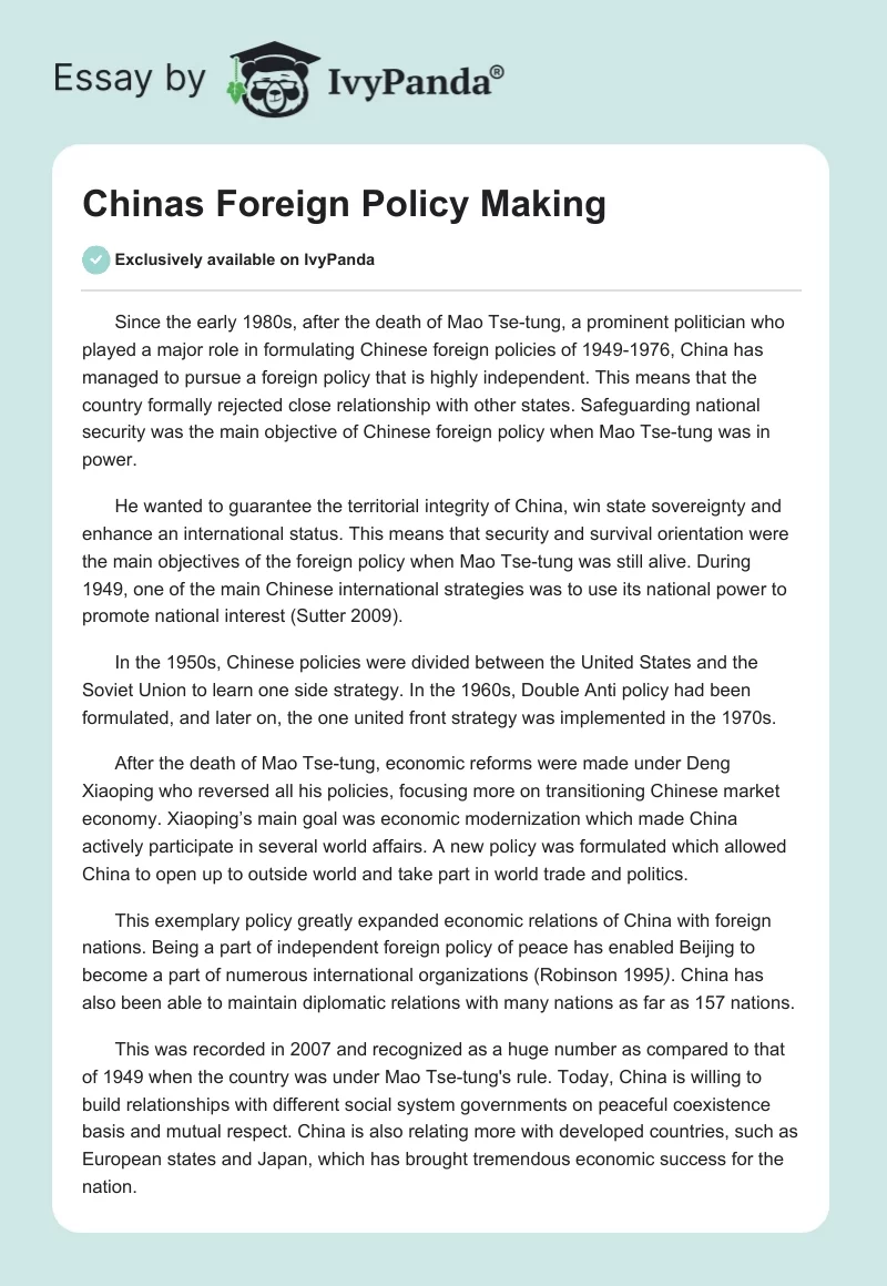 Chinas Foreign Policy Making. Page 1