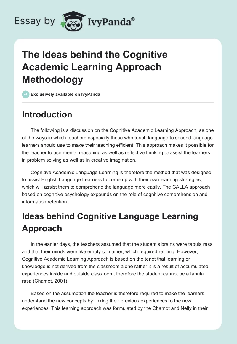 The Ideas behind the Cognitive Academic Learning Approach Methodology. Page 1
