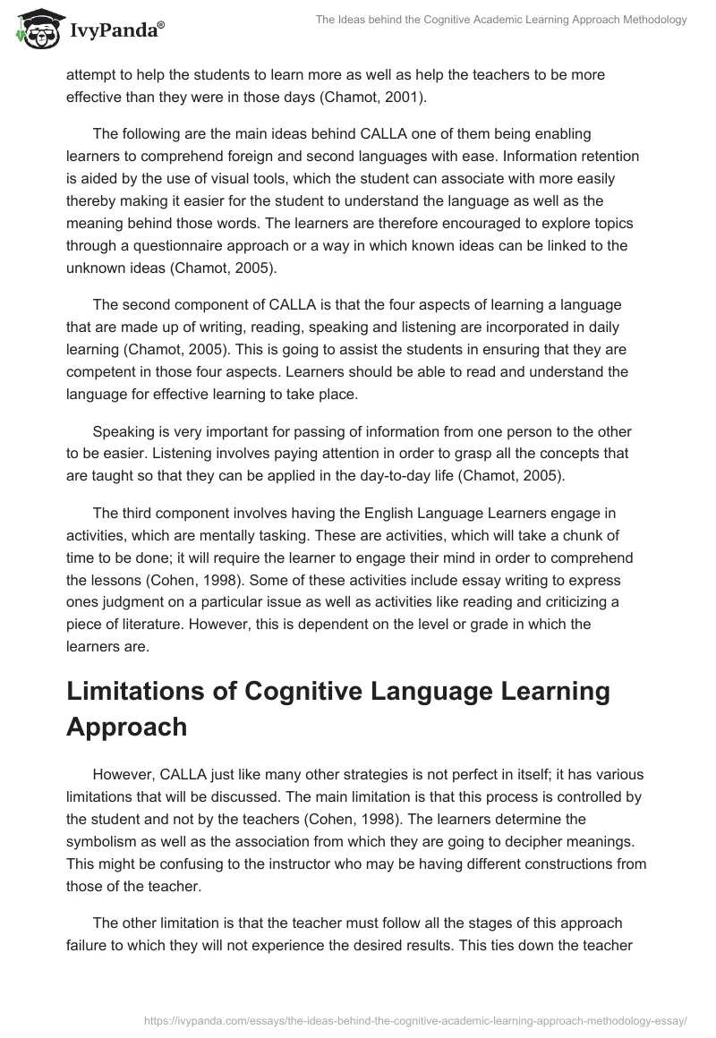 The Ideas behind the Cognitive Academic Learning Approach Methodology. Page 2