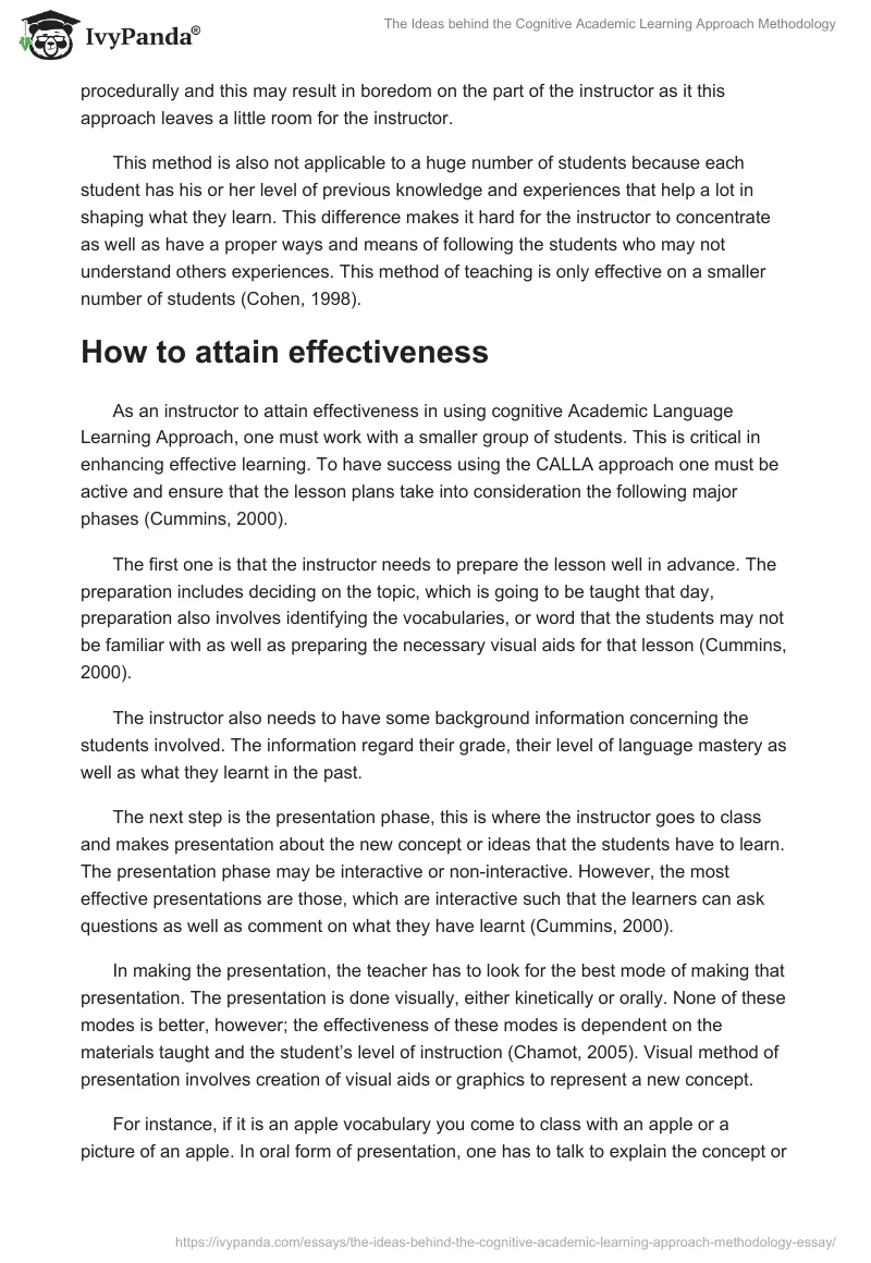 The Ideas behind the Cognitive Academic Learning Approach Methodology. Page 3