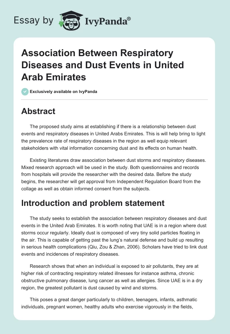 Association Between Respiratory Diseases and Dust Events in United Arab Emirates. Page 1