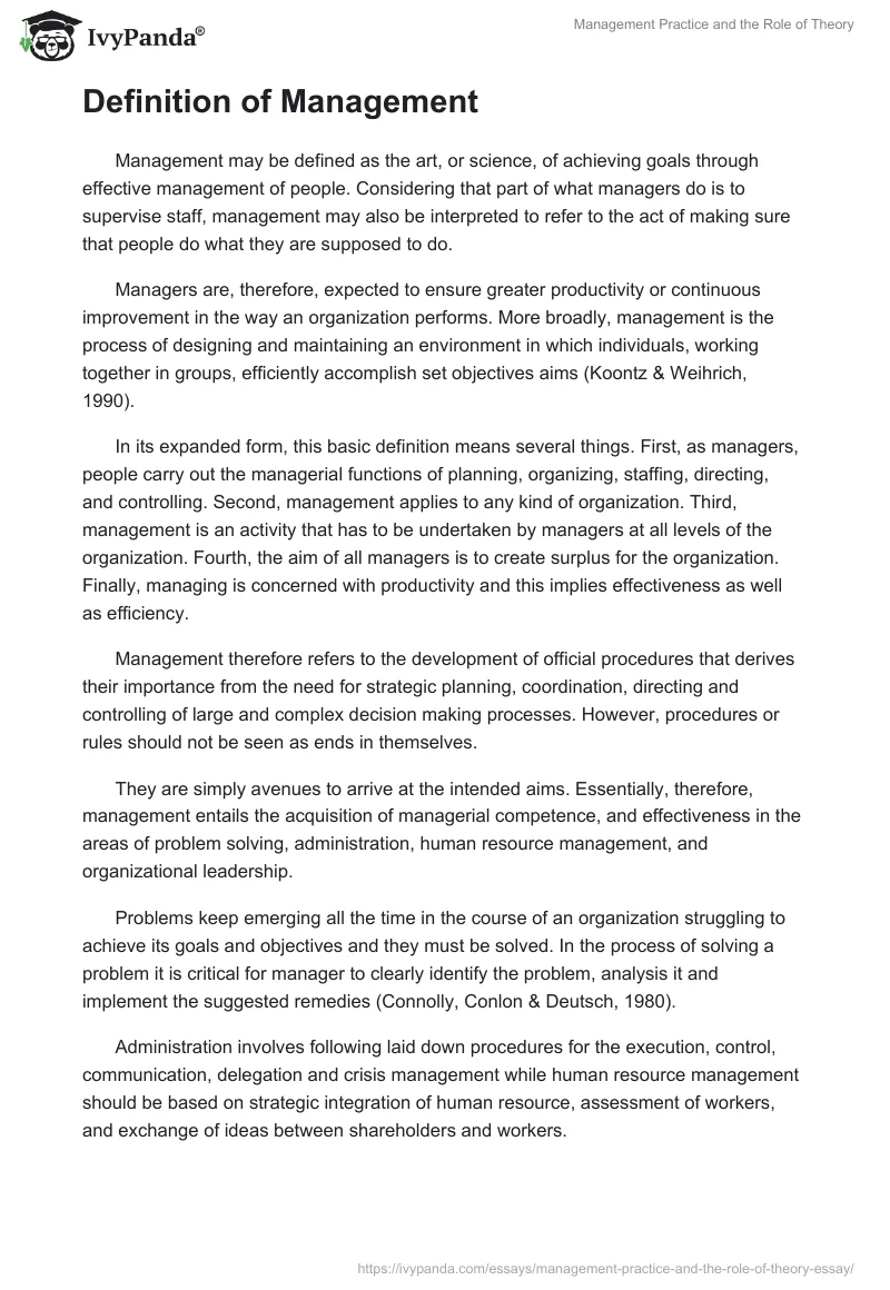 Management Practice and the Role of Theory. Page 2