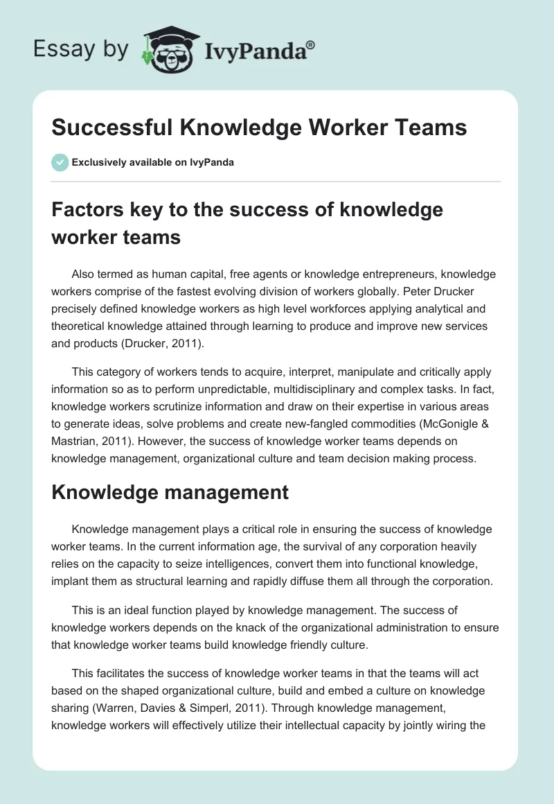 Successful Knowledge Worker Teams. Page 1