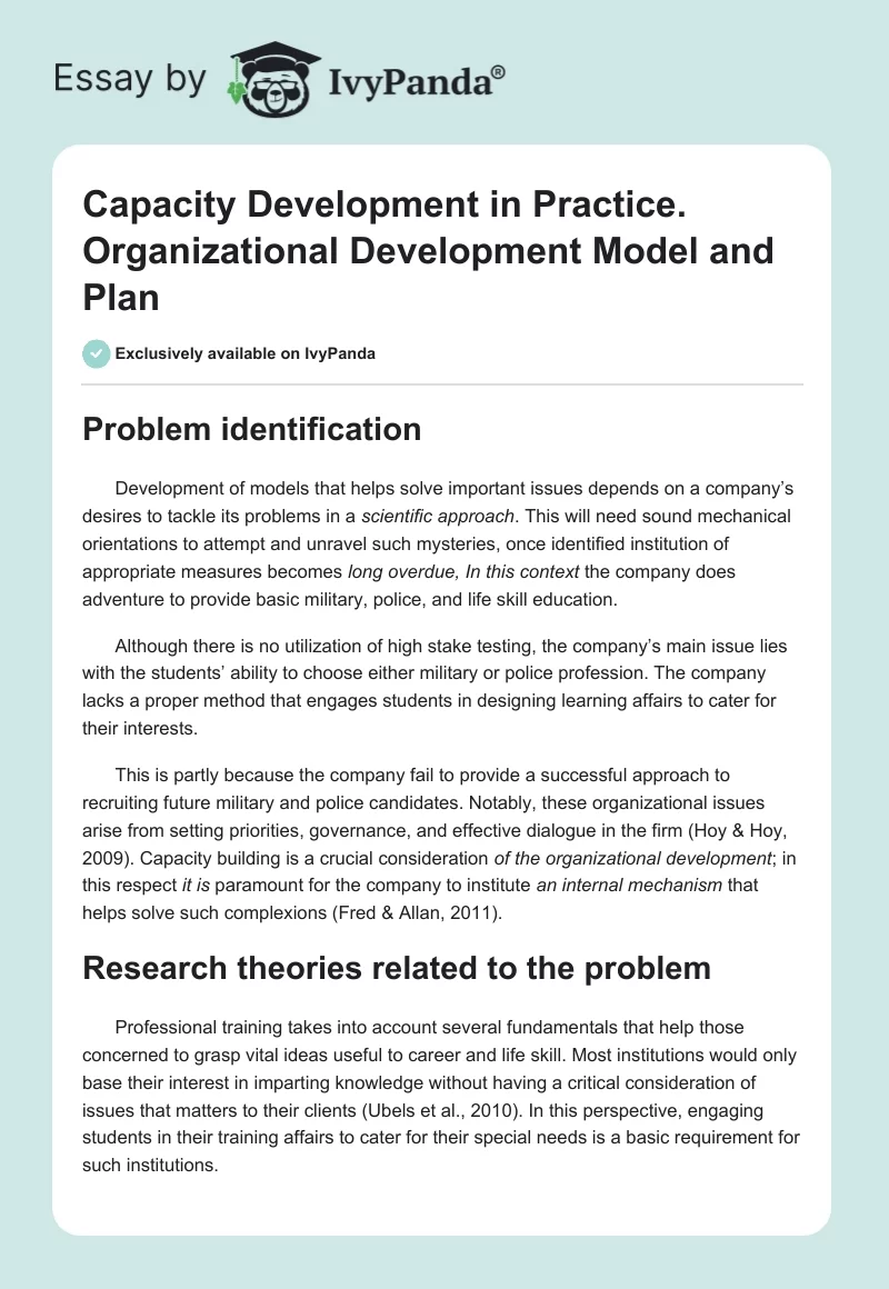 Capacity Development in Practice. Organizational Development Model and Plan. Page 1