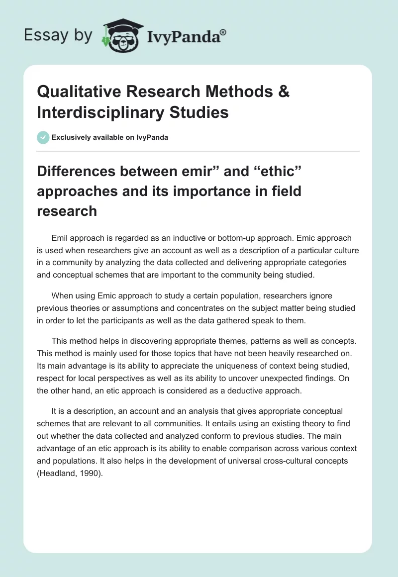 Qualitative Research Methods & Interdisciplinary Studies. Page 1