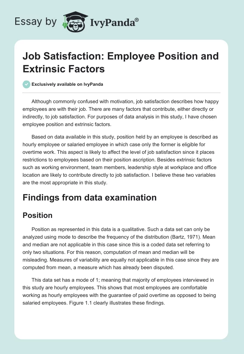 Job Satisfaction: Employee Position and Extrinsic Factors. Page 1