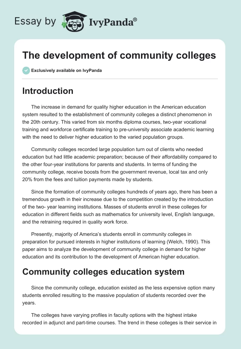 The development of community colleges. Page 1