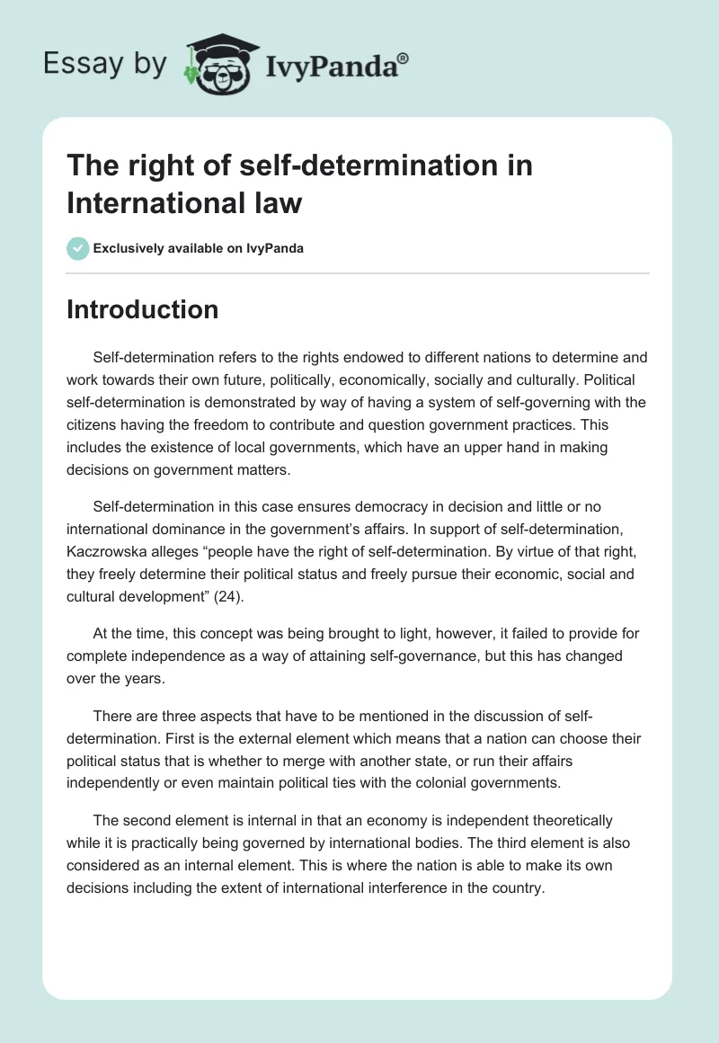 The right of self-determination in International law. Page 1