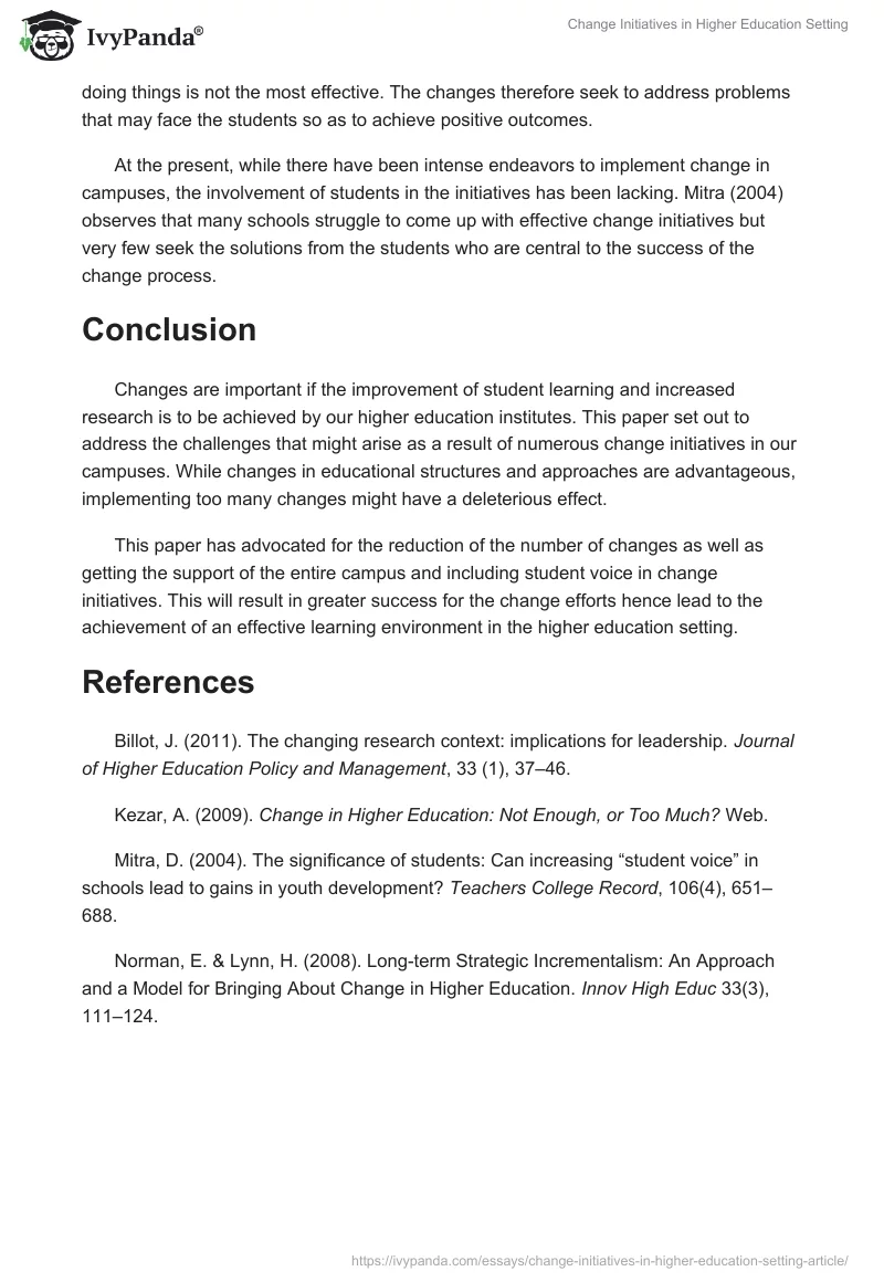 Change Initiatives in Higher Education Setting. Page 3