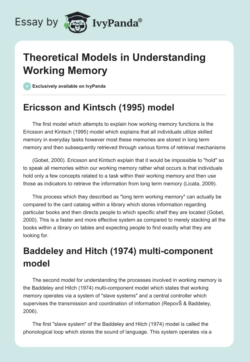 Theoretical Models in Understanding Working Memory. Page 1