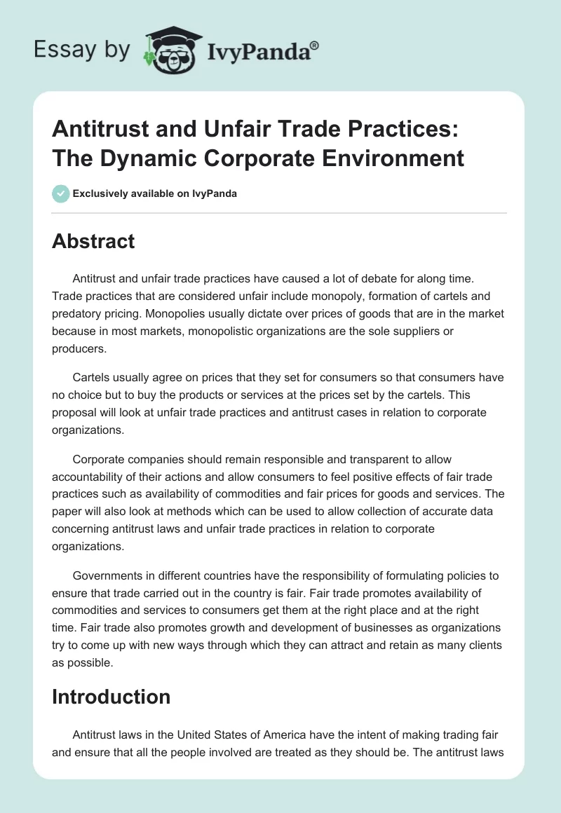 Antitrust and Unfair Trade Practices: The Dynamic Corporate Environment. Page 1