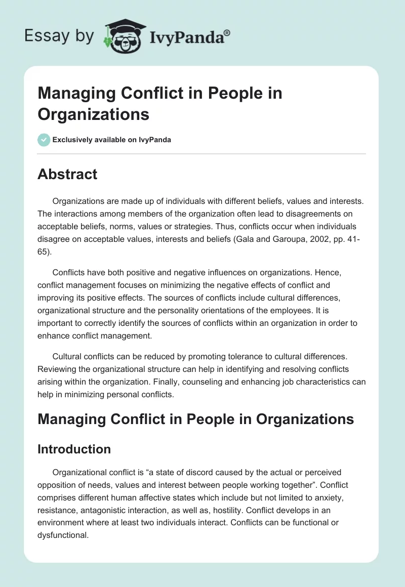 Managing Conflict in People in Organizations. Page 1