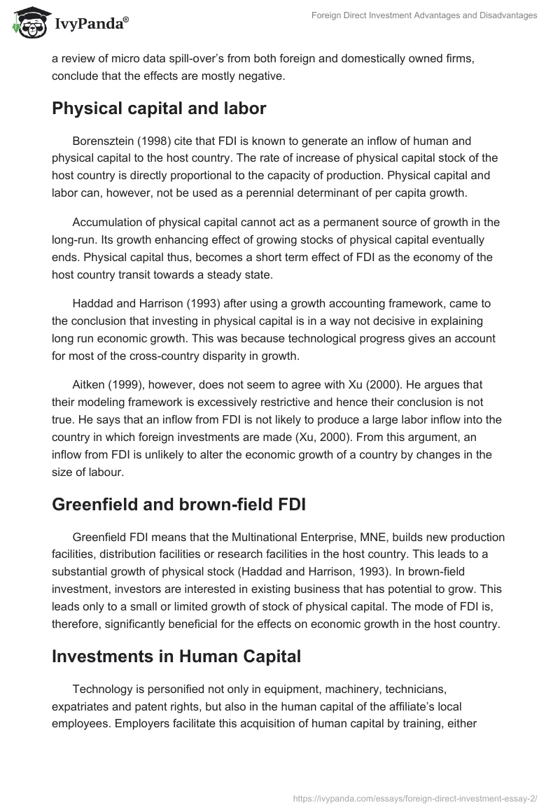 Foreign Direct Investment Advantages and Disadvantages. Page 4