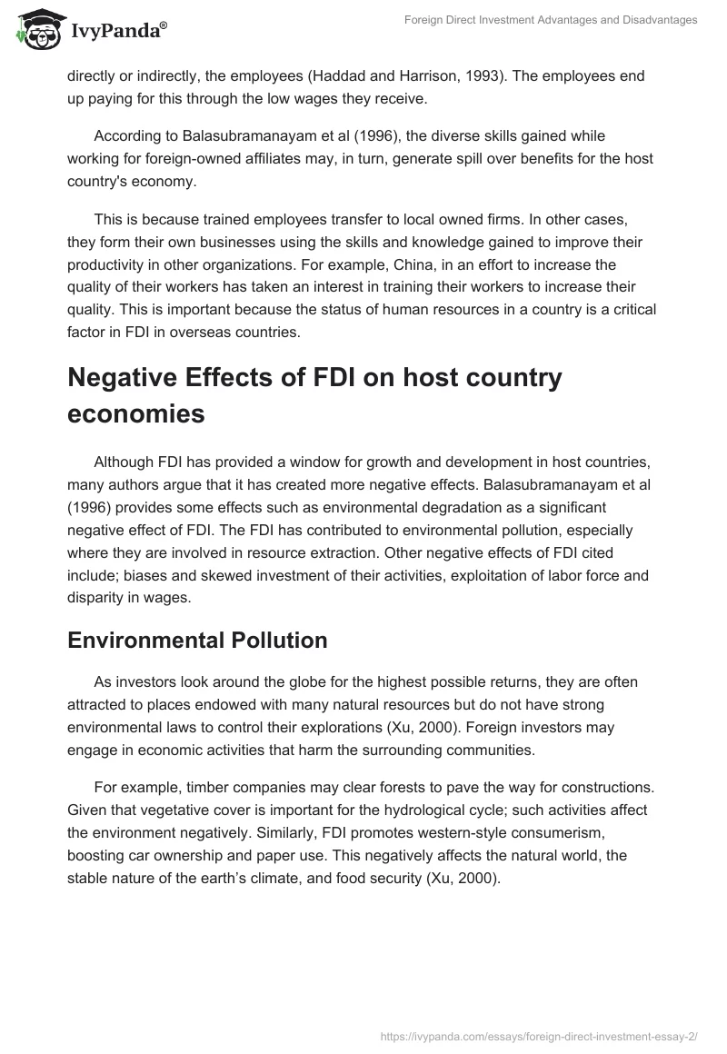 Foreign Direct Investment Advantages and Disadvantages. Page 5