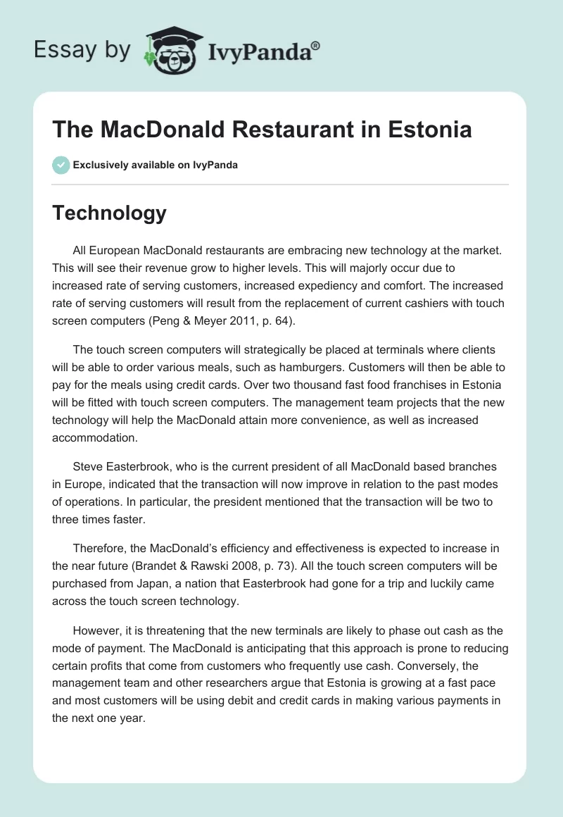 The MacDonald Restaurant in Estonia. Page 1