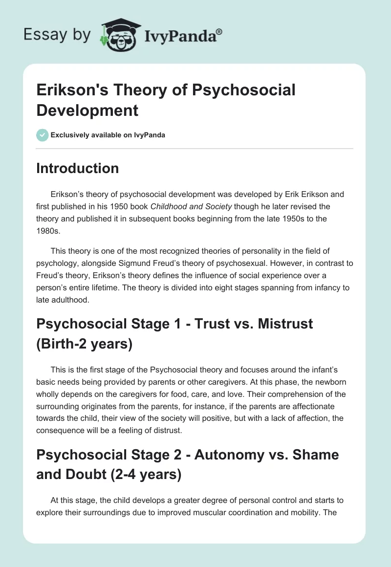 Erikson's Theory of Psychosocial Development. Page 1