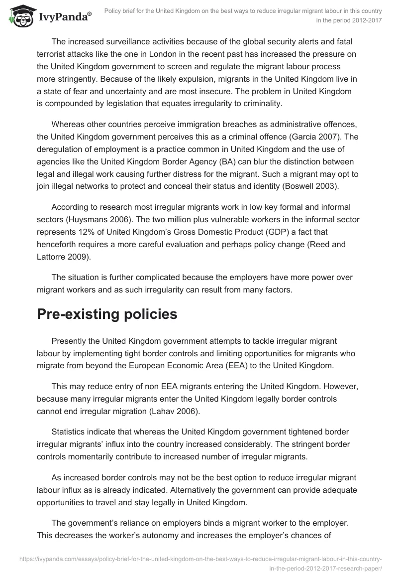 Policy brief for the United Kingdom on the best ways to reduce irregular migrant labour in this country in the period 2012-2017. Page 2