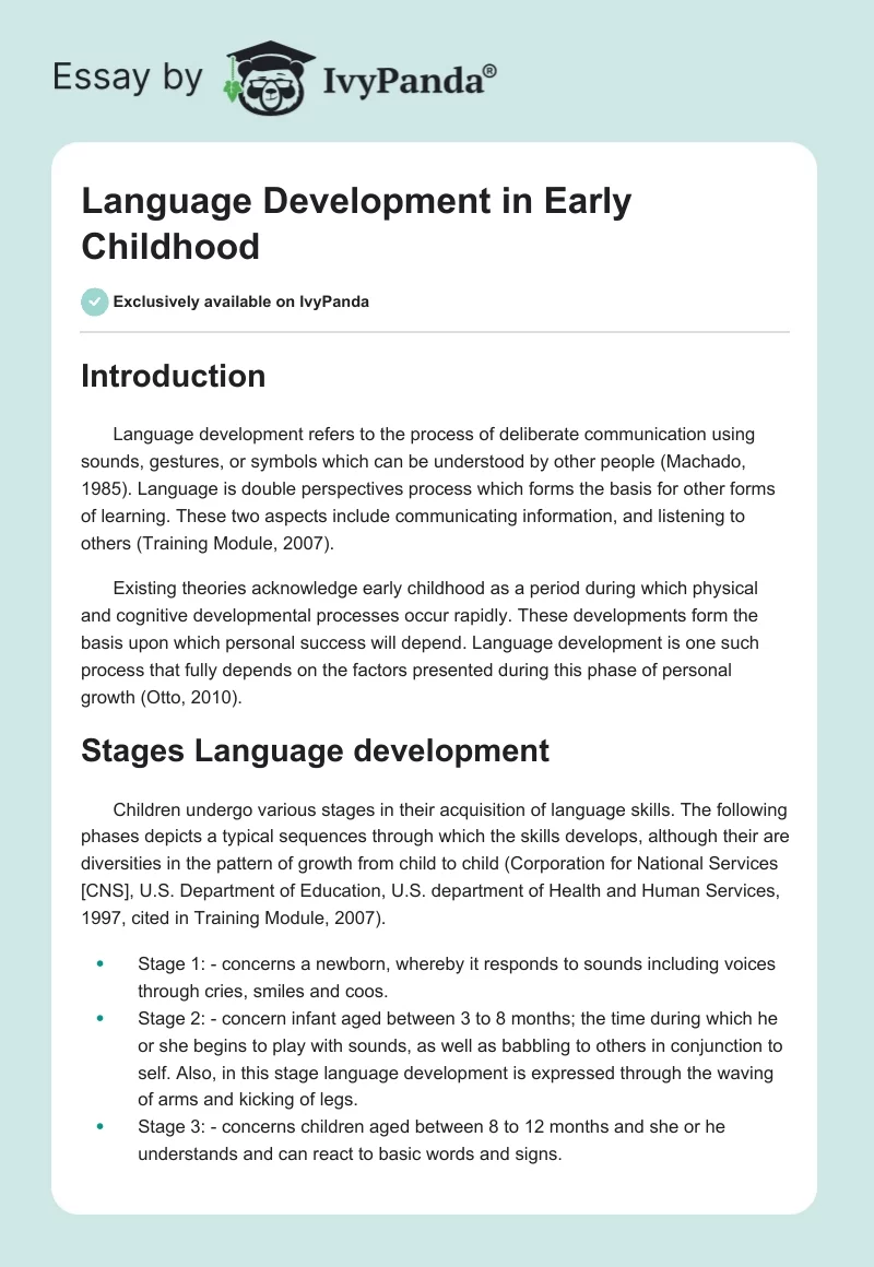 Essay on Language Development in Early Childhood. Page 1