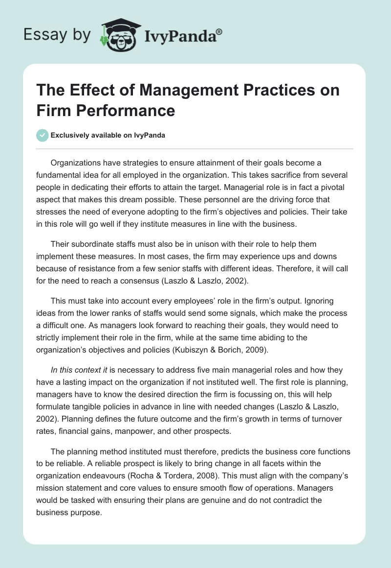 The Effect of Management Practices on Firm Performance. Page 1