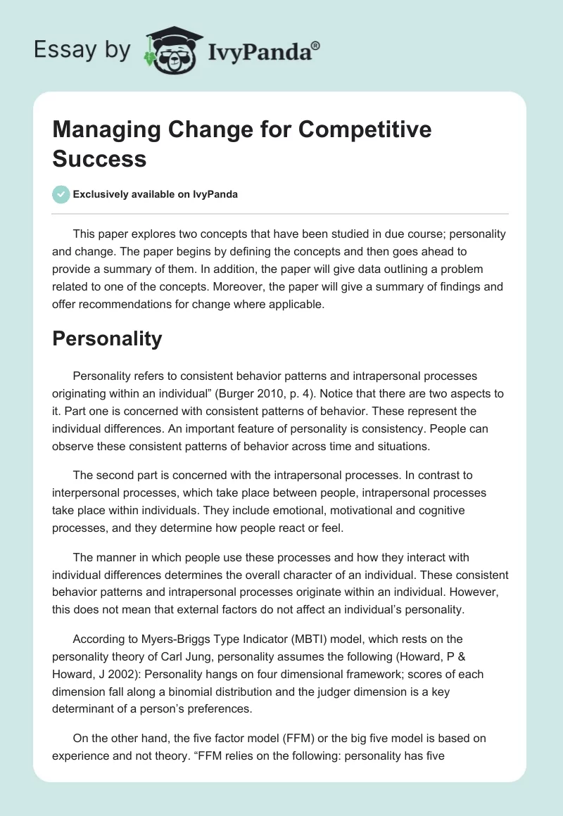 Managing Change for Competitive Success. Page 1