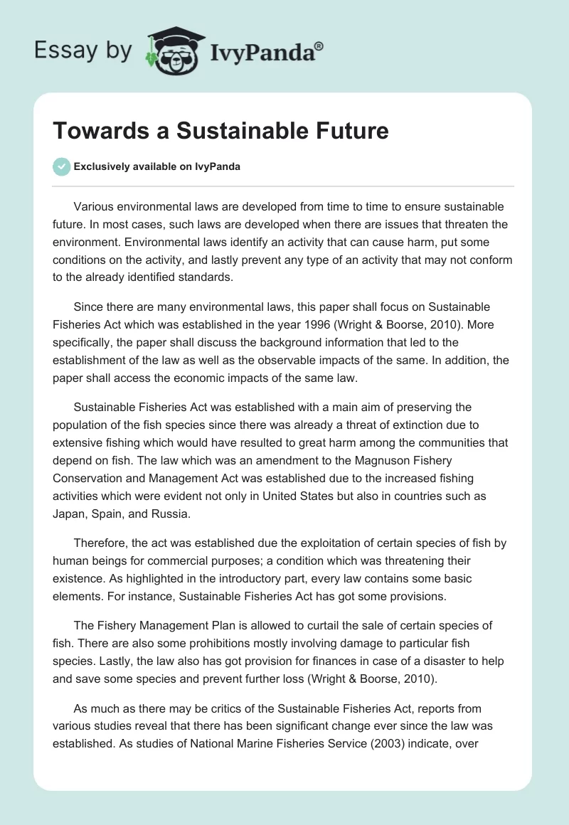 Towards a Sustainable Future. Page 1